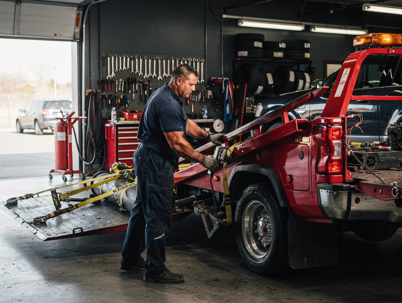 Fleet Plus Auto Repair flatbed tow truck and operator in Collegeville, PA
