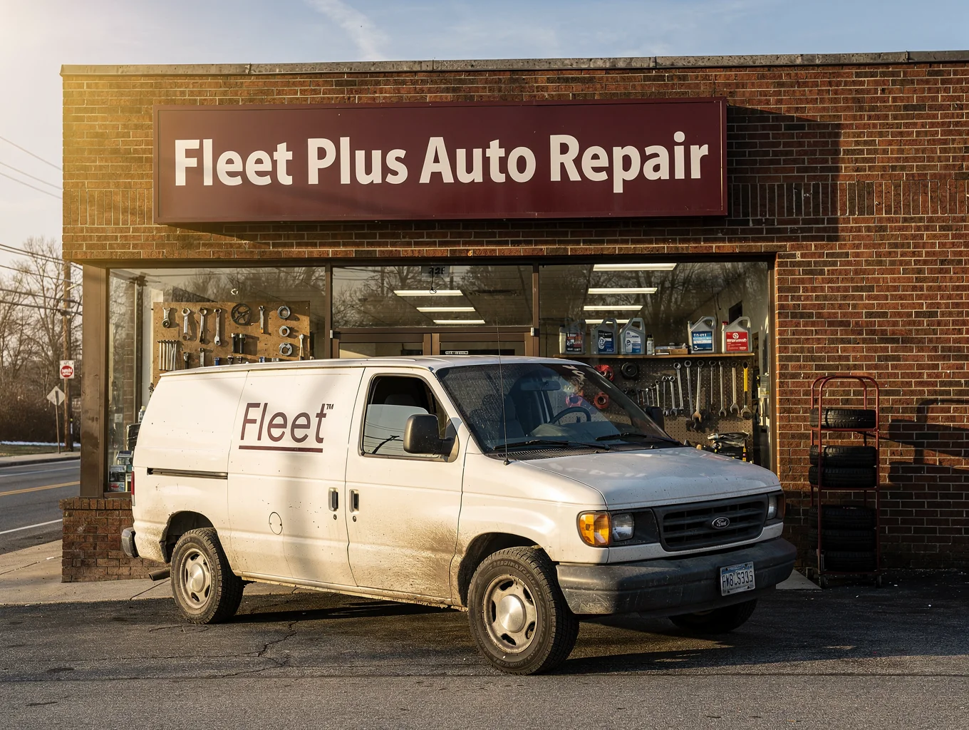Fleet Plus Auto Repair storefront and customer parking on Ridge Pike