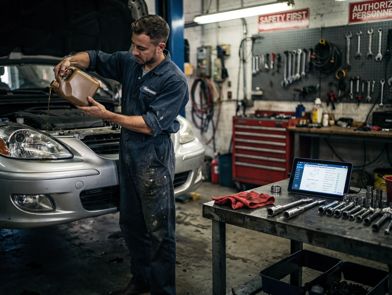 Oil change and filter replacement service at Fleet Plus Auto Repair
