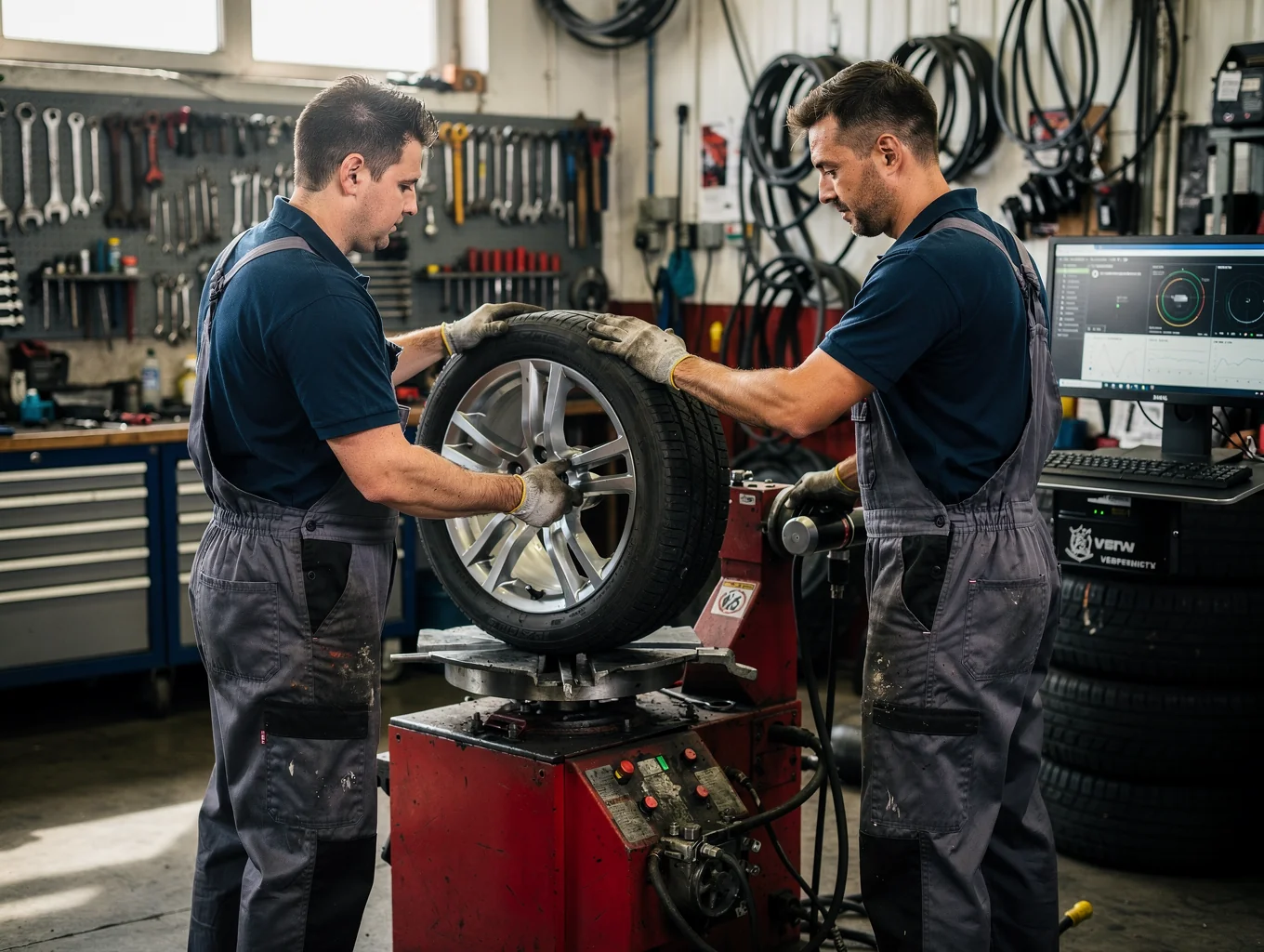 Tire mounting and computer balancing at Fleet Plus Auto Repair